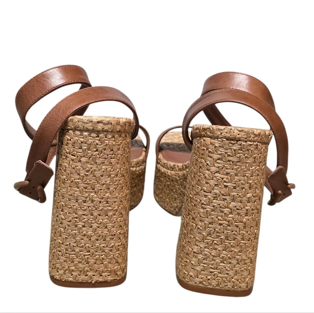 LARROUDE VERONA DOLLY PLATFORM HEEL CARAMEL/RAFFIA 9